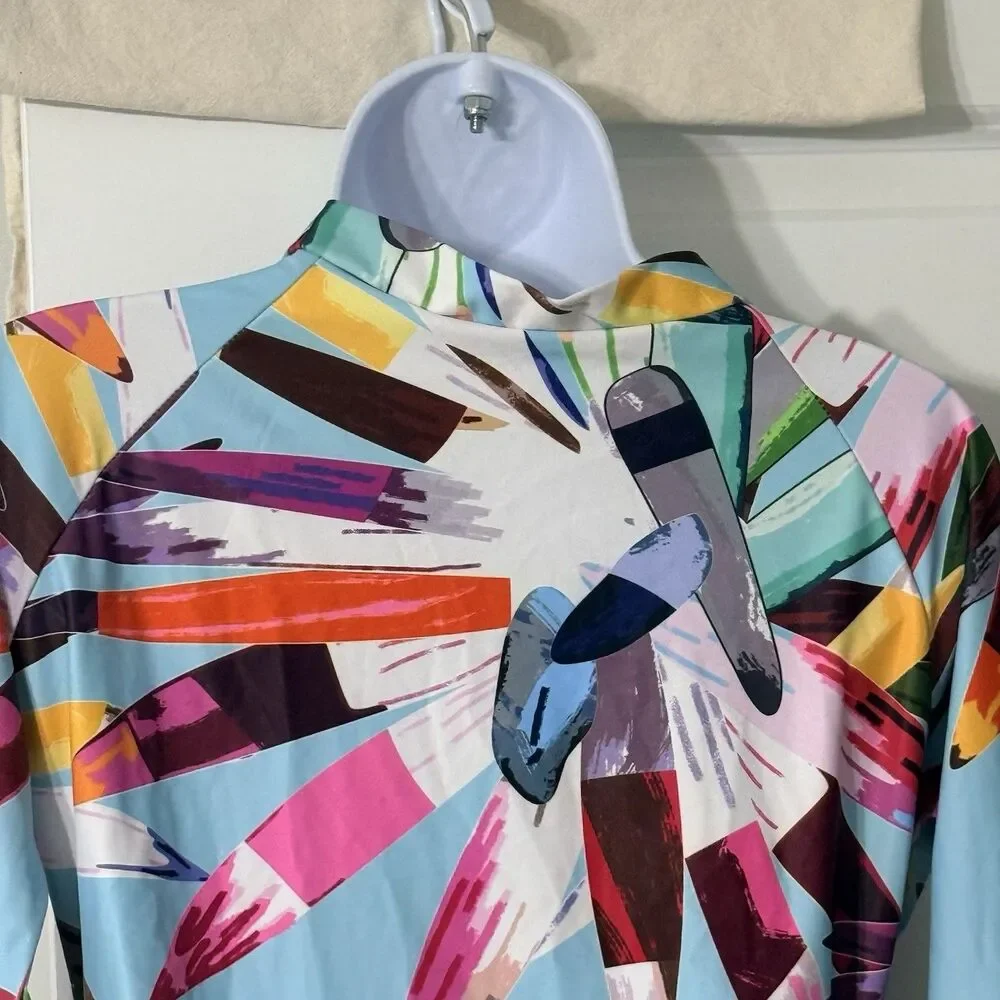 Dilinte Women’s Long Sleeve Swimsuit | Graphic Print | Zipper Front | XL | NWT